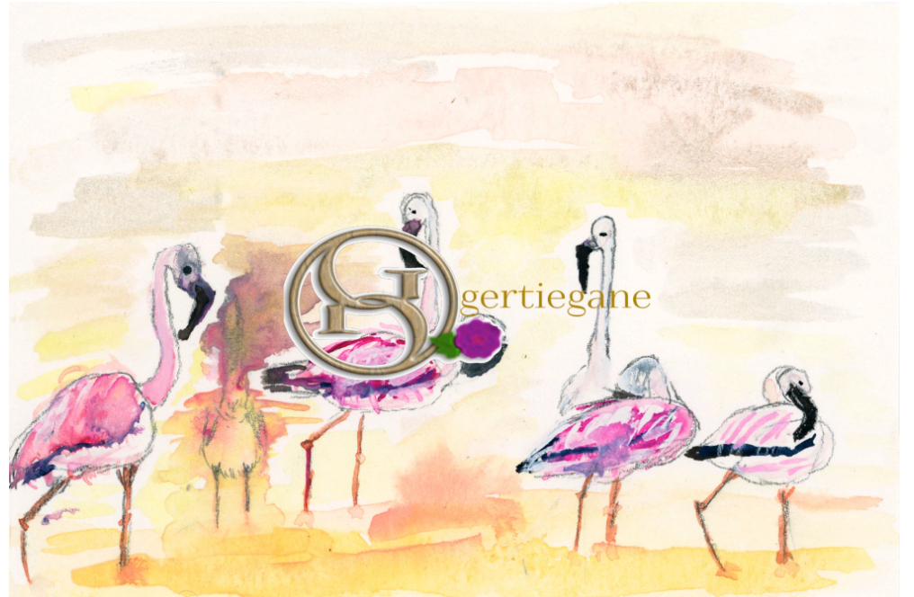 Flamingobande im Morgendunst